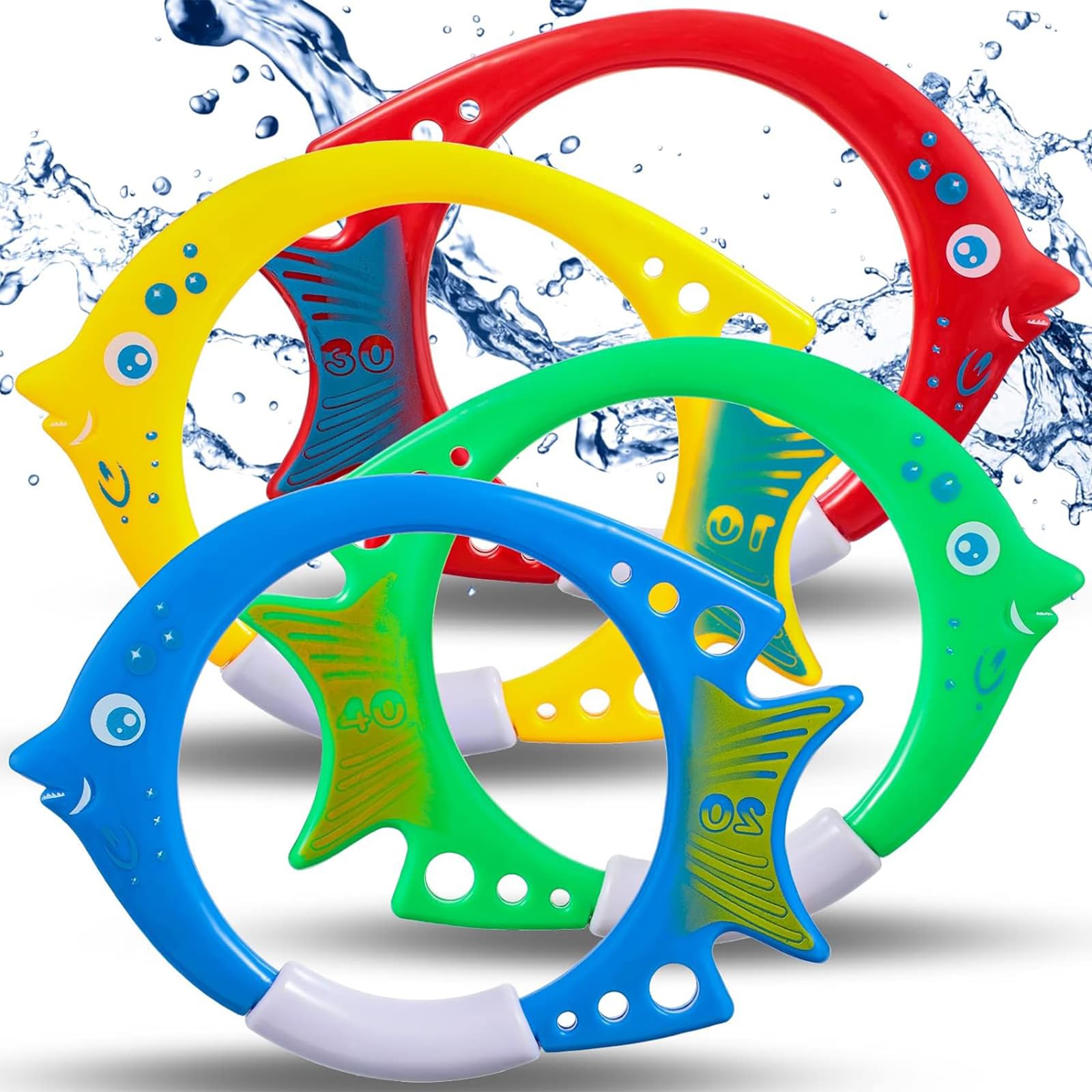 yayafunfun Diving Toy for Children from 3-10 Years, Pack of 4 Diving Rings Water Toy, Colourful Bathtub Swimming Toy, Diving Training Toy for Boys Girls Gift Diving Learning Training