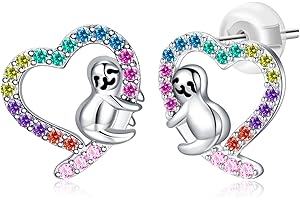 COMORE Hypoallergenic Sloth/Panda/Koala/Cat Stud Earrings for Girls Women 925 Sterling Silver Colorful Animal Heart Earring Studs for Sensitive Ears Sloth Jewelry Gifts.