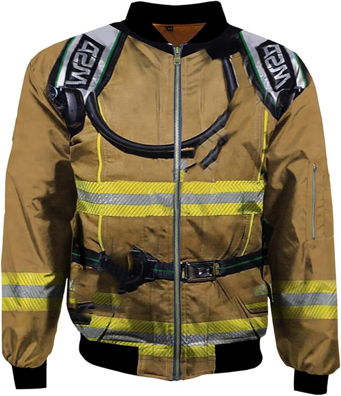 CONPLWS Mens Firefighter 3D Print Warm Bomber Jackets Winter Thick