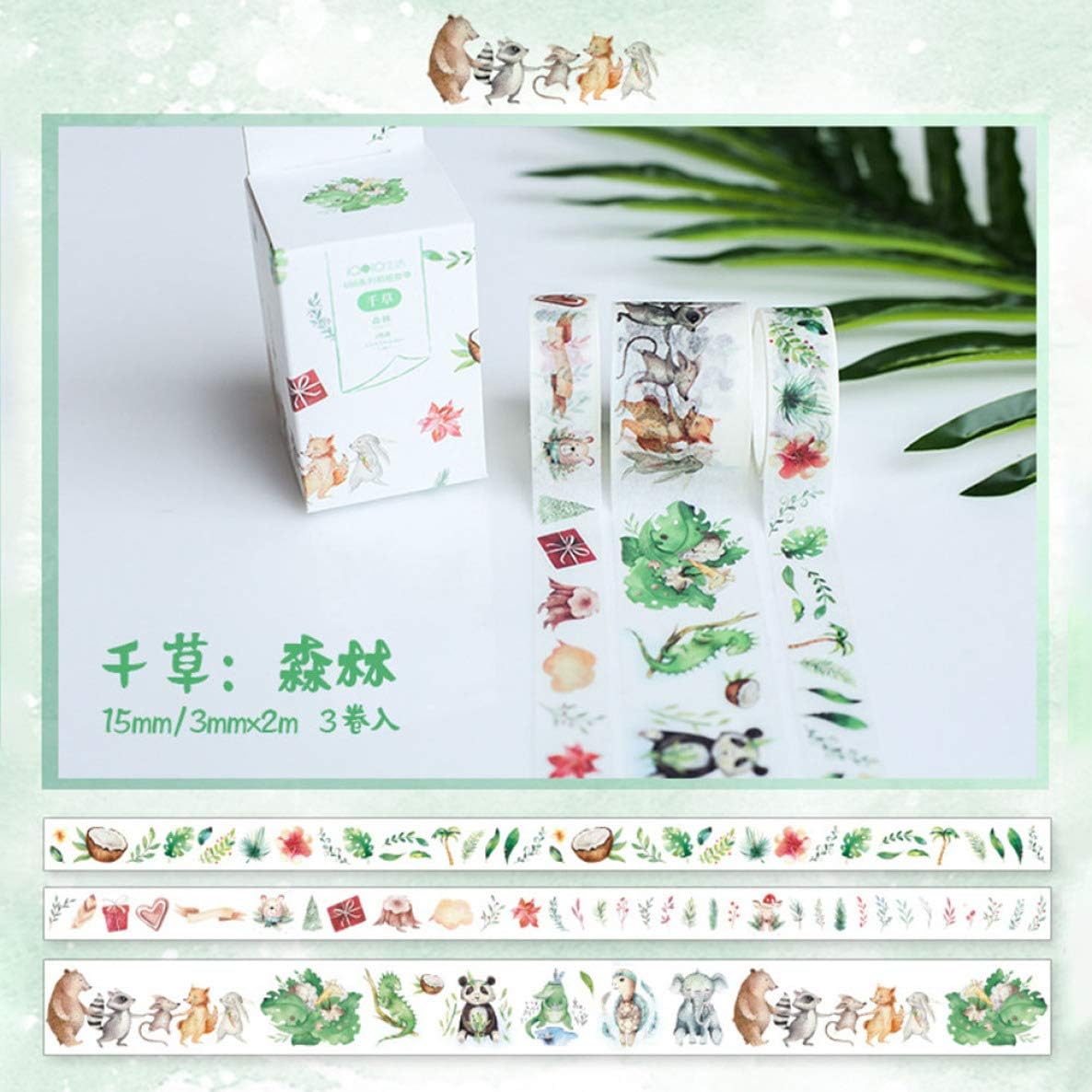 HasiDun meritorious 3 Pcs/Pack Green Plants Decorative Washi Tape Set DIY Scrapbooking Masking Tape School Office Supply(None 04)