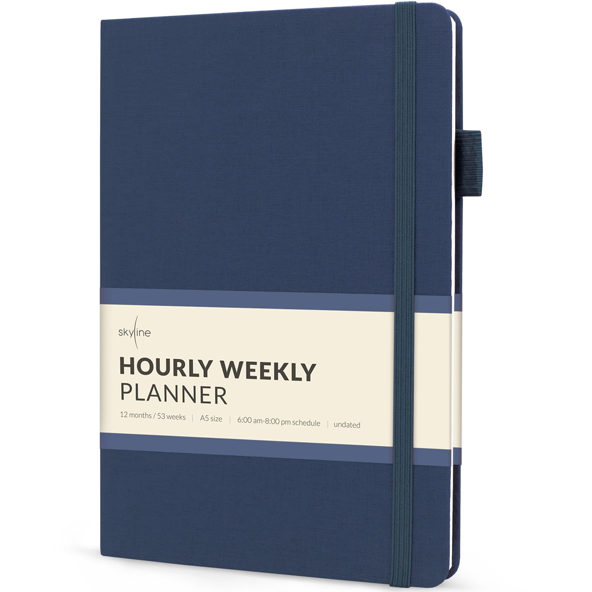 Skyline Hourly Weekly Planner – Undated Agenda & Daily Appointment Book – Time Blocking Notebook for Business Entrepreneurs, A5 (Navy Blue) — image 1