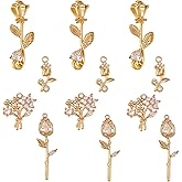 COGCHARGER 12 Pieces Brass Flower Charm Pendant Cubic Zirconia Flower Charm Real 18K Gold Plated Pendant for Jewelry Necklace Bracelet Earring Making Crafts