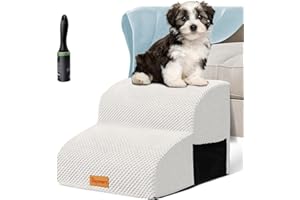 Topmart High Density Foam Dog Steps 2 Tiers,11.8" High,Non-Slip Dog Stairs,Dog Ramp,Soft Foam Dog Ladder,Best for Dogs Injured,Older Cats,Pets with Joint Pain,Suitable for Low Sofas,Stairs,Color White