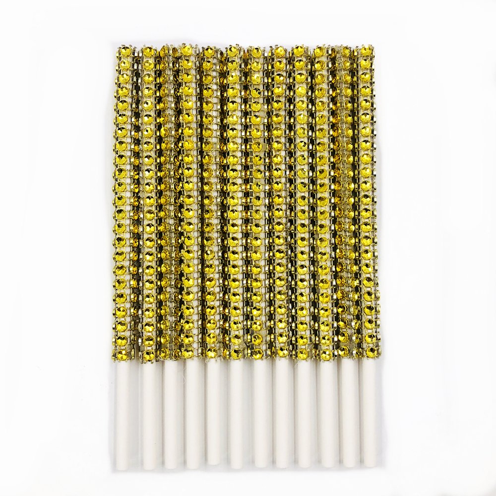 Rhinestone Bling Paper Sticks for Lollipop Cake Pop Apple Candy Buffet Treat Party Favor 6 inch (Gold, 72)
