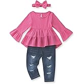 FoWear Toddler Girl Clothes Long Sleeve Ruffle Dress Top and Jeans Pants Toddler Girl Fall Outfits