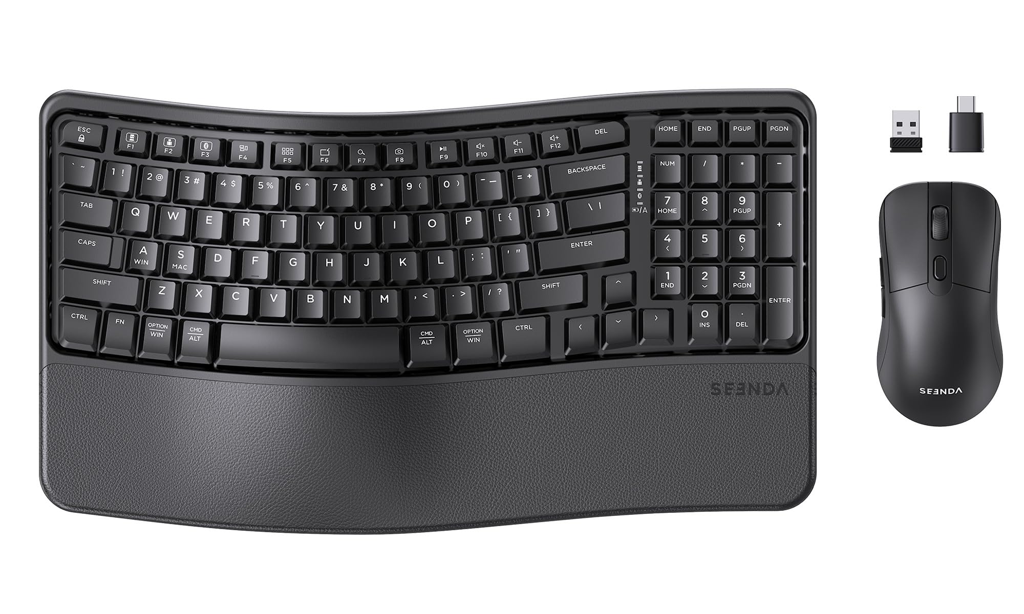 Photo 1 of seenda Bluetooth Ergonomic Keyboard and Mouse, COE310 3 Multi-Device Connectivity, Rechargeable Wave Wireless Keyboard Mouse Combo, Compatible for Windows/macOS/PC/Laptop/MacBook/iPad - Black