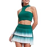 Tennis Skirt Sets for Women Half High Collar Irregular Bra Double Ruffle Golf Skirt Set Women 2 Piece Outfits