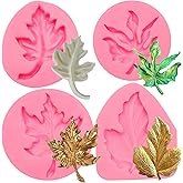 Maple Leaves Fondant Mold 4 Pcs, Fall Halloween Maple Leaf Chocolate Silicone Mold for Cake Decoration Candy Cupcake Topper Cake Polymer Clay Crafts Epoxy Resin