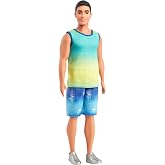 Barbie Fashionistas Ken Doll #236 with Black Hair | Wearing Blue and Green Ombre Tank with Jean Shorts and Silver Sneakers