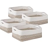 Tobulkirl 4 Pack Storage Baskets for Organizing, Small Storage Bins for Shelves, Woven Cotton Rope Baskets with Handles, Organizer Baskets for Gifts Empty, 12''Lx8''Wx4.5''H (Gradient Brown)