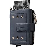 VULKIT Mens Wallet RFID Protected with POP UP Credit Card Ejector Case, ID Window, Zipper Pocket for Coins and Compartment for Bills/Banknotes, Dark Blue