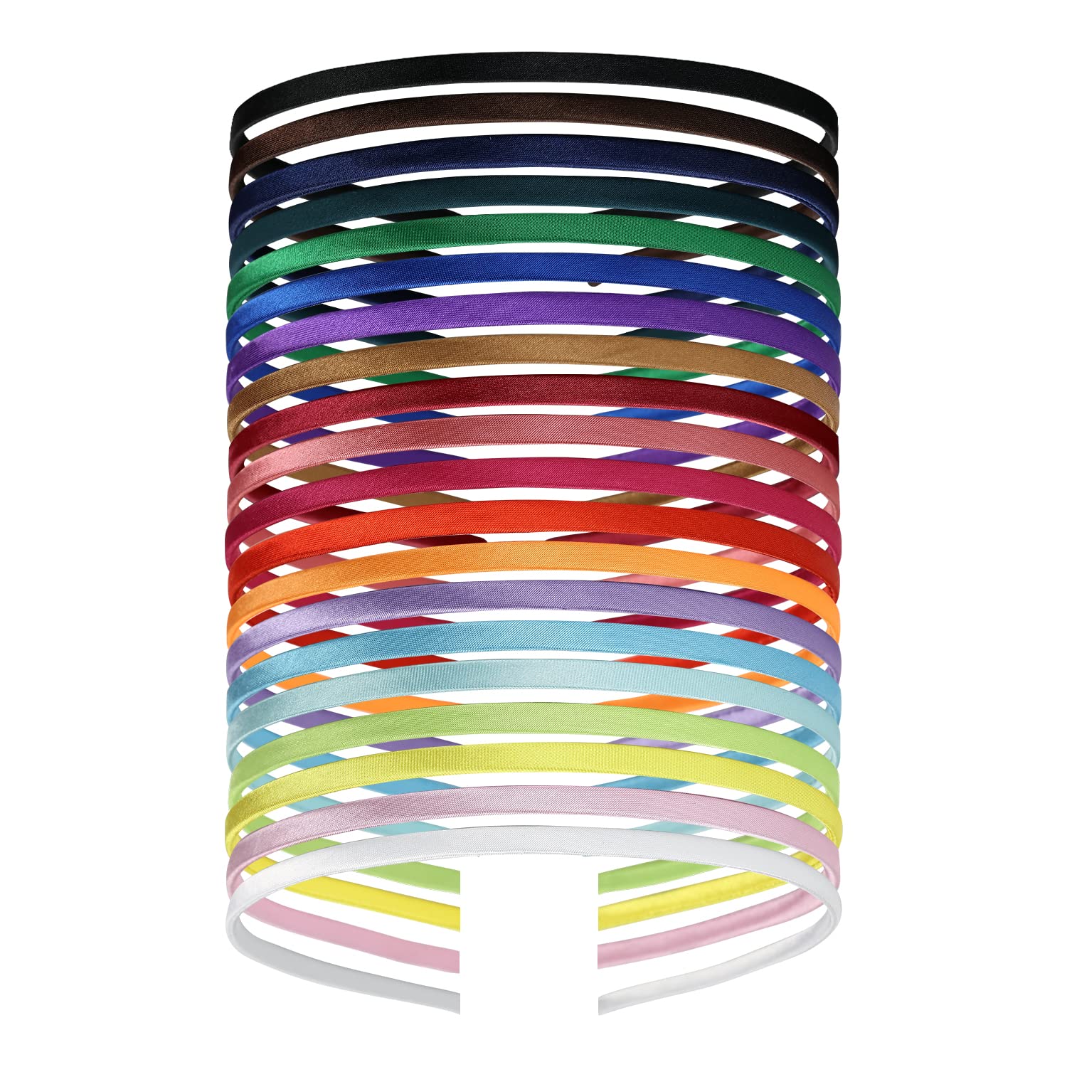20 Pack Women Colorful Plain Blank Cloth Fabric Covered Slim Thin Hard Black Metal Headband Hairband Elastic Hair Hoop Holder Clasp Tiara Crown Headpiece Accessories DIY