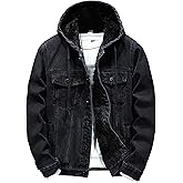 SWJGLITTR Men's Fleece Hoodie Jean Jacket Sherpa Lined Denim Hood Jackets Casual Slim Fit Trucker Cowboy Coat