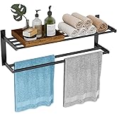 Bathroom Towel Rack 24", 2 Tier Towel Racks for Bathroom Wall Mounted, Bathroom Shelf with Double Towel Bar, Stainless Steel Towel Storage for Bathroom Lavatory Towel Holder Hanger, Black