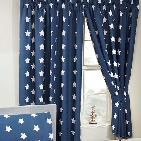 Price Right Home Navy Blue And White Stars Lined Curtains 66in X