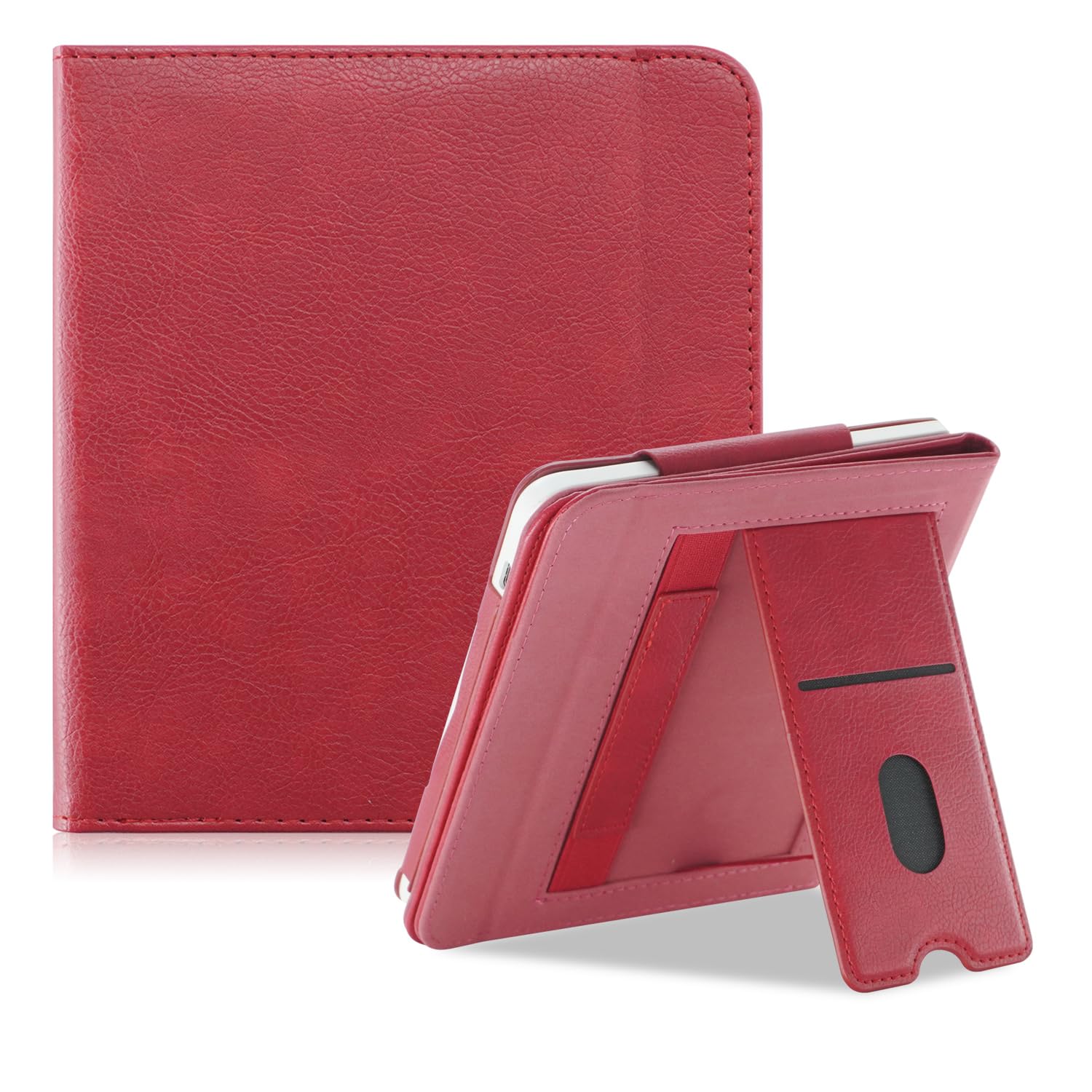 DINGGUAGUA Case for 7" Kobo Libra Colour (2024) /Kobo Libra 2 (2021) eReader-Premium PU Leather with Hand Strap Foldable stands Cover Auto Sleep/Wake,Red