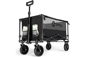 Sekey Collapsible Foldable Wagon with 330lbs Weight Capacity, Heavy Duty Folding Utility Garden Cart with Big All-Terrain Beach Wheels & Drink Holders. Black&Grey