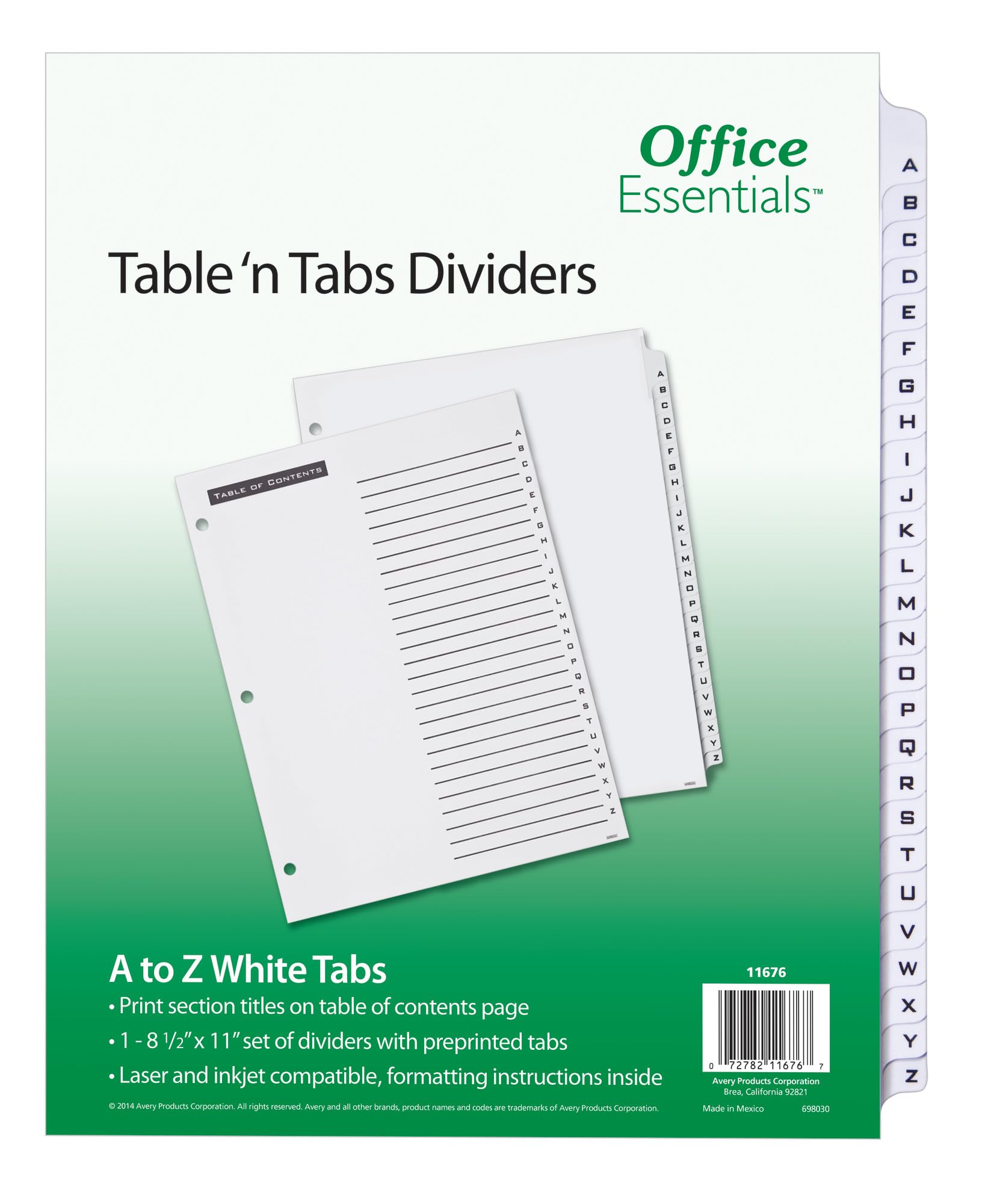 Office Essentials 11676 Table 'n Tabs Dividers, 26-Tab, Letter