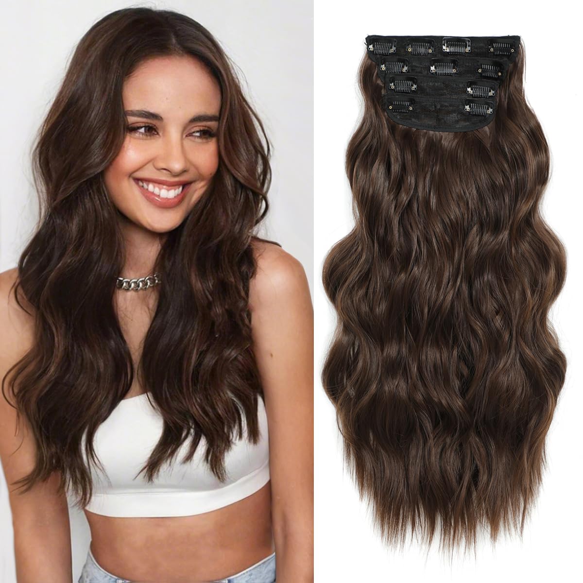 20" Hair Extensions Clip in 4Pcs Curly Hair extensions Synthetic Hairpieces for Woman hair Extension Curly Wavy Hairpieces For Full Head