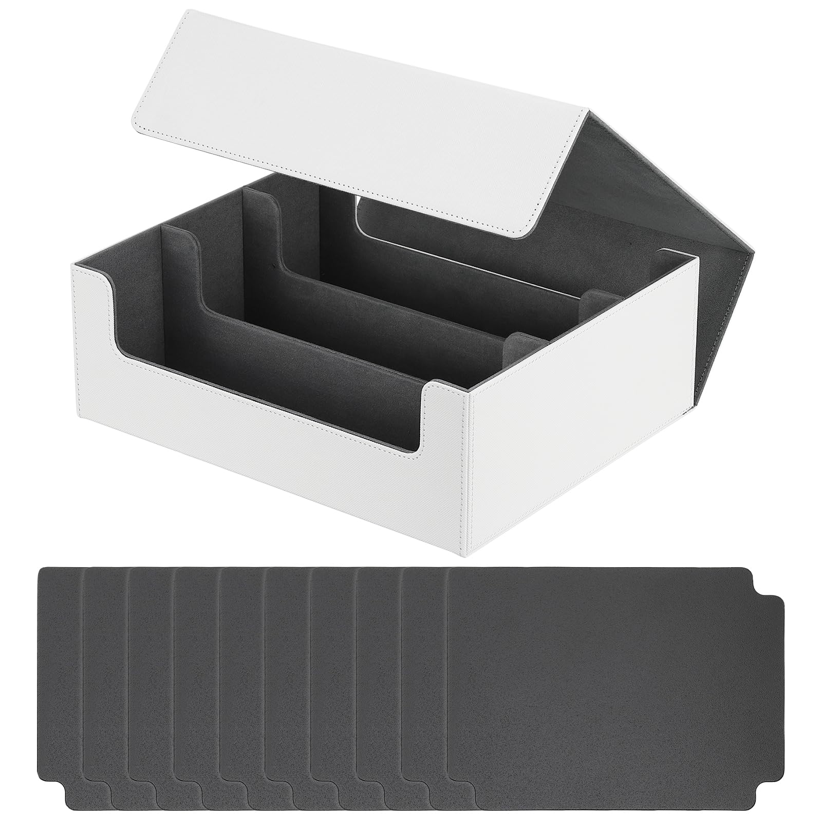 PATIKIL Card Storage Box for Trading Card, 1200 + PU Leather Magnetic Closure Card Storage Deck Box Holder with 10 Divider Fit for Magic Games Card, White/Grey