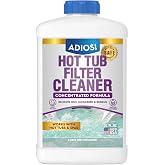 ADIOS! Hot Tub 4X Filter Cleaner for Spas, Deep Soak Enzyme Degreaser 32oz | Concentrated Liquid for Multiple Uses, Cleans Pleated and Ceramic Cartridges, Unclogs Filter Pores vs Surface Sprayer