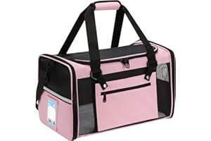 Pnimaund Pet Carrier Airline Approved, Small Dog Carrier with Upgrade Zippers and Reflective Strip, Pet Carrier for Cat, Soft Cat Carrier for Puppy and Kitten 15 Lbs, Collapsible Cat Carrier Bag, Pink
