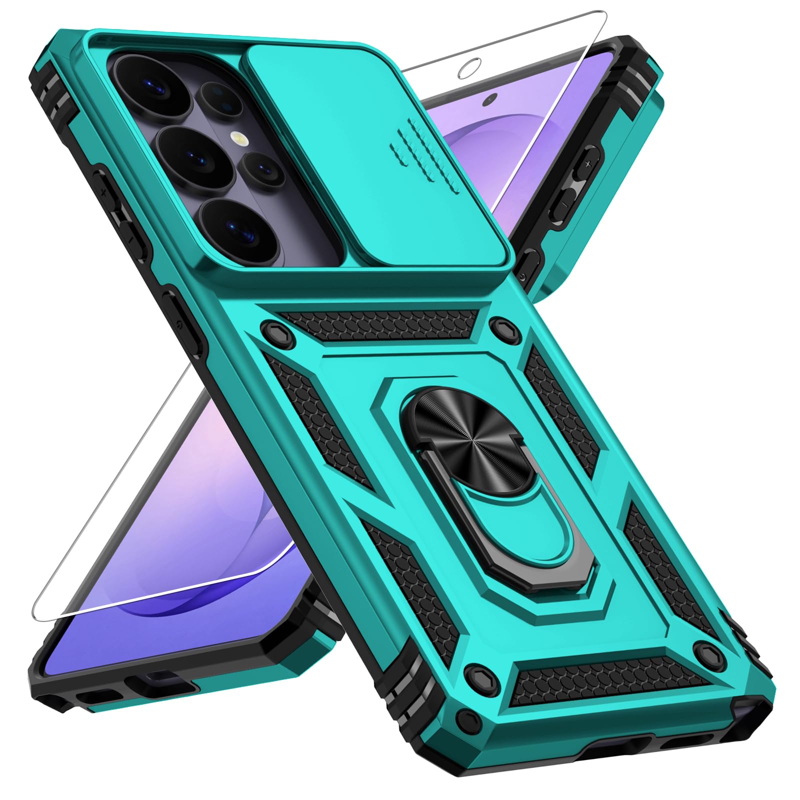 Vinve for Samsung Galaxy S26 Ultra Case, Slide Lens Cover, HD Screen Protector, Military Grade Drop Protection, Magnetic Rotated Ring Holder Kickstand Protective Phone Case (Ice Green)
