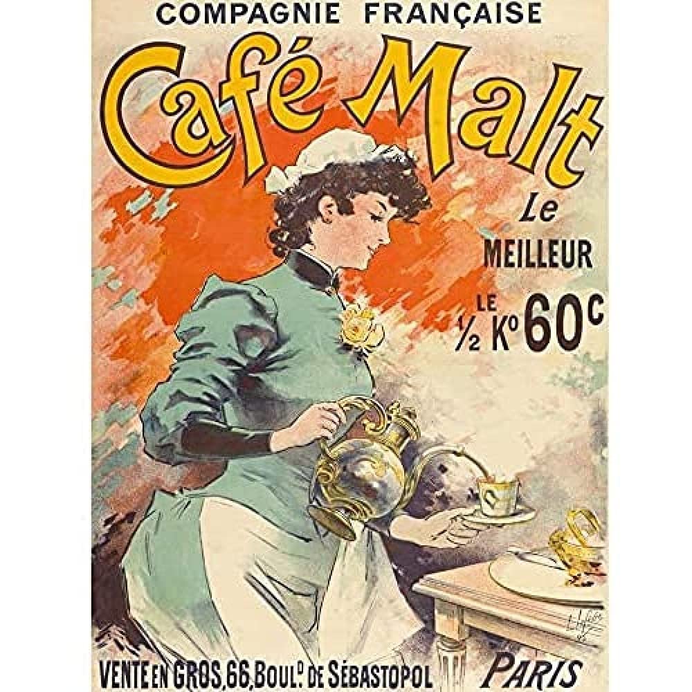 Lefevre Malt Coffee Cafe Paris French Vintage Advert Art Print Canvas Premium Wall Decor Poster Mural