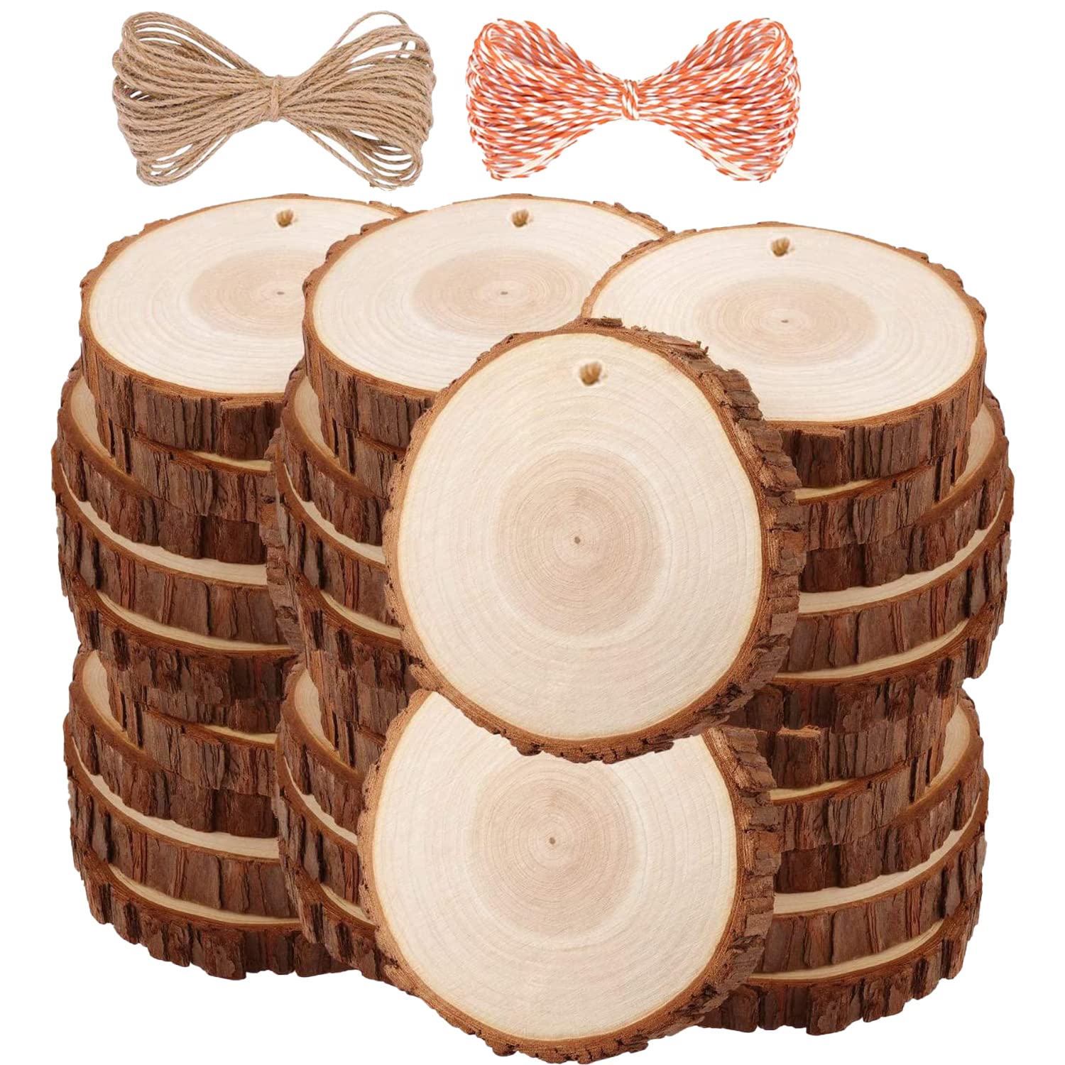 Wood Slices 30 Pcs 2.4-2.8 inches TICIOSH Craft Unfinished Wood kit Predrilled with Hole Wooden Circles for Arts Wood Slices Christmas Ornaments DIY Crafts