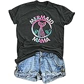 Mermaid Mama Shirt Mermaids Mom - Women T-Shirts Mermaid Momma Gifts Tops Casual Mother's Day Clothes
