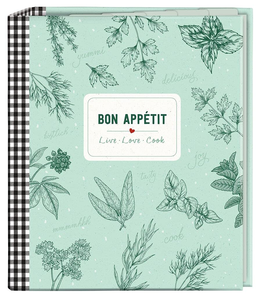 - 80667 Recipe Folder Bon Appétit in DIN A5, Cook & Style Recipe Book with 25 Recipe Sheets and 5 Index Pockets, The Individual Cookbook for Writing Yourself