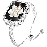 WINGLE for Apple Watch Bands Women 40mm 41mm 44mm 45mm with Bling Apple Watch Case Lace Edge Screen Protector, Sparkle Diamond Bracelet Cute 4 Leaf Clover Dressy iWatch Band Series 9 8 7 6 5 4 3 2 SE