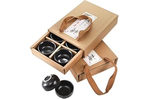 Foraineam 12 Pcs Ceramic Sake Tea Cups, 1.5 Ounces / 45ml Premium Black Pottery Asia Japanese Teacups Set, Kungfu Style Tea A