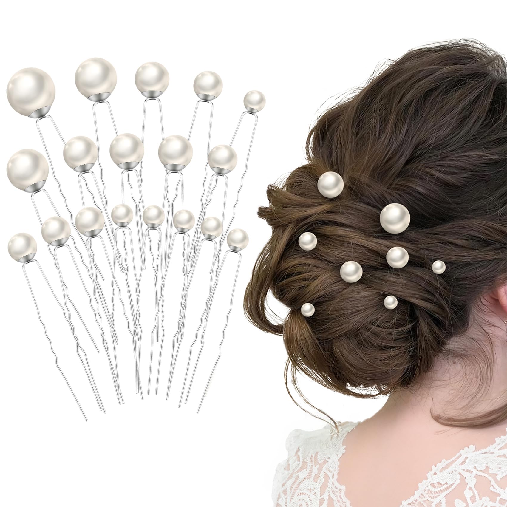Photo 1 of 18Pcs Pearl and Rhinestone Hair Accessories for Wedding, Bridal Styling - U Shaped Bobby Pins, Hair Pins for Bride and Girls (Silver)