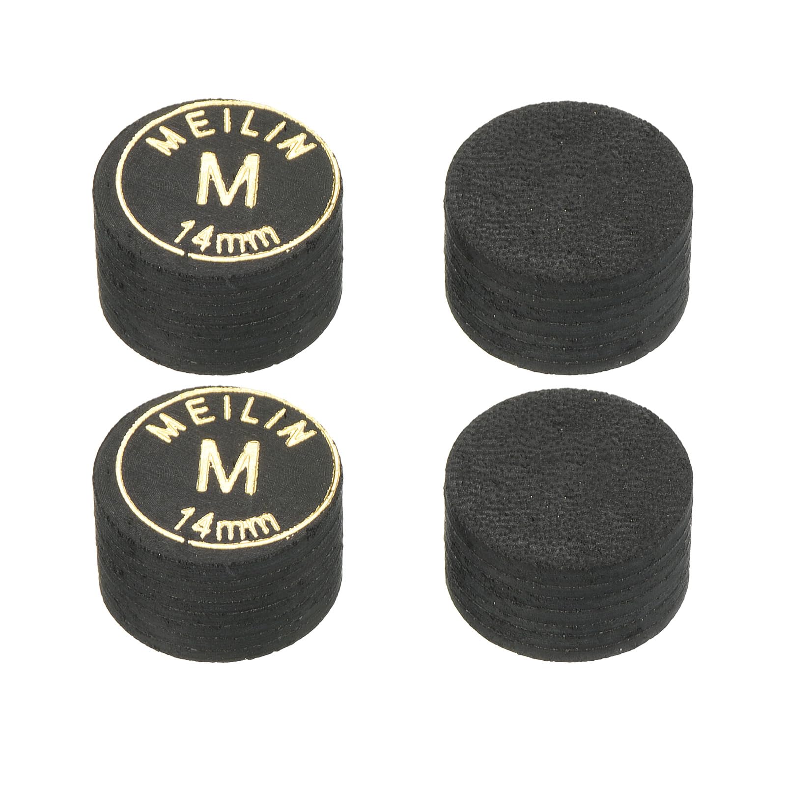M METERXITY 4 Pack Pool Cue Tips - Laminated Billiard Cue Tips, Medium Multiple Layer Faux Leather, Apply to Pool Cues/Snooker (14mm Dia, Black)