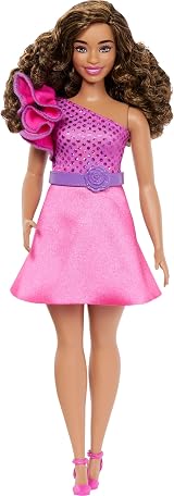 Barbie Fashionistas 225 Curvy Brown Hair Pink Glitter Dress Accessories HRH22 view 4