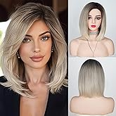Wepwcod Ombre Gray Bob Wig 14 Inch Short Straight Bob wig for Women Short Bob Wigs Heat Resistant Fiber Synthetic Middle Part Cosplay Costume Party Wigs