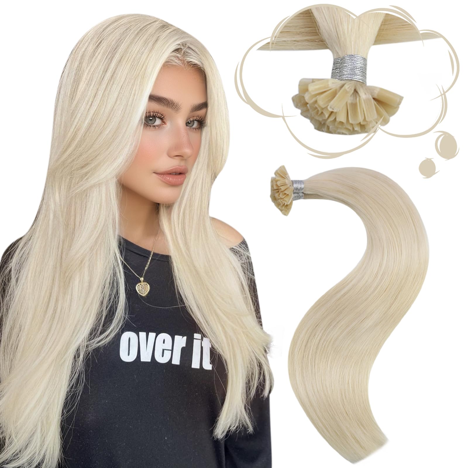 Moresoo U Tip Hair Extensions Real Human Hair Platinum Blonde Hot Fusion Pre Bonded Hair Extensions Blonde 22 Inch 50s 50g/Pack #60 — image 1