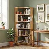 VOOVY Corner Bookshelf 5-Tier L-Shaped, 66 Inch Tall Wooden Freestanding Bookcase, Modern Display Storage Organizer for Home Office, Living Room, Natural