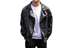 Maiyifu-GJ Mens Faux Leather Biker Jacket Vintage Asymmetric Zip Motorcycle Jackets PU Lightweight Punk Belted Slim Coat