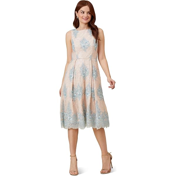 Amazon.com: Adrianna Papell Women's 3D Lace Midi Fit and Flare Dress,  Ivory/Gold, 4 : Clothing, Shoes & Jewelry