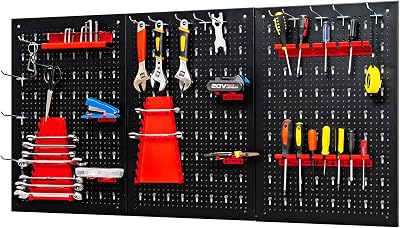 TANGZON Pegboard Wall Organizer Kit 3 Pegboards Black Red Hardware Rack