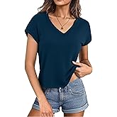 Totatuit Women Cropped T-Shirts Cap Sleeve V Neck Loose Fit Summer Tee Shirts Casual Plain Tops 2026 Trendy Clothes