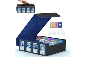 SENVINI 4-Row Trading Card Storage Box, Bulk Cards Case for 3200+ Mtg tcg Magic Playing Game Card Organizer, Commander Deck Box with 4 Supports & 24 Dividers & Strap & 101 Sleeves