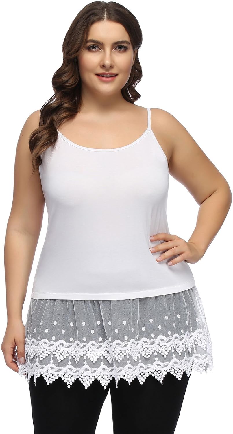 Women's Plus Size Lace Trimmed Camisole Layering Cami Tank Top Extender at  Women’s Clothing store