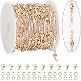 KYUNHOO 4 Meters Satellite Beaded Chain for Jewelry Making White Oil Drip Chain Link Gold Plated Brass Chain Spool for Women Making Jewelry Crafting Finding Supplies