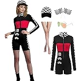 CFGPMM Race Car Driver Costume Women, Racing Jumpsuit Set Racing Suit Onesie Jacket for Adult Sexy Halloween Cosplay Outfit