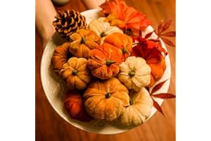 Romingo Artificial Pumpkins 12PCS Fake Artificial Velvet Small Pumpkins for Halloween, Fall and Thanksgiving Party Decoration