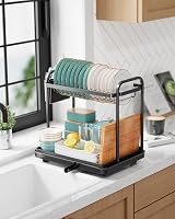 Kitsure Dish Drainer Rack 2-Tier Stainless Steel Space Saving Black view 8