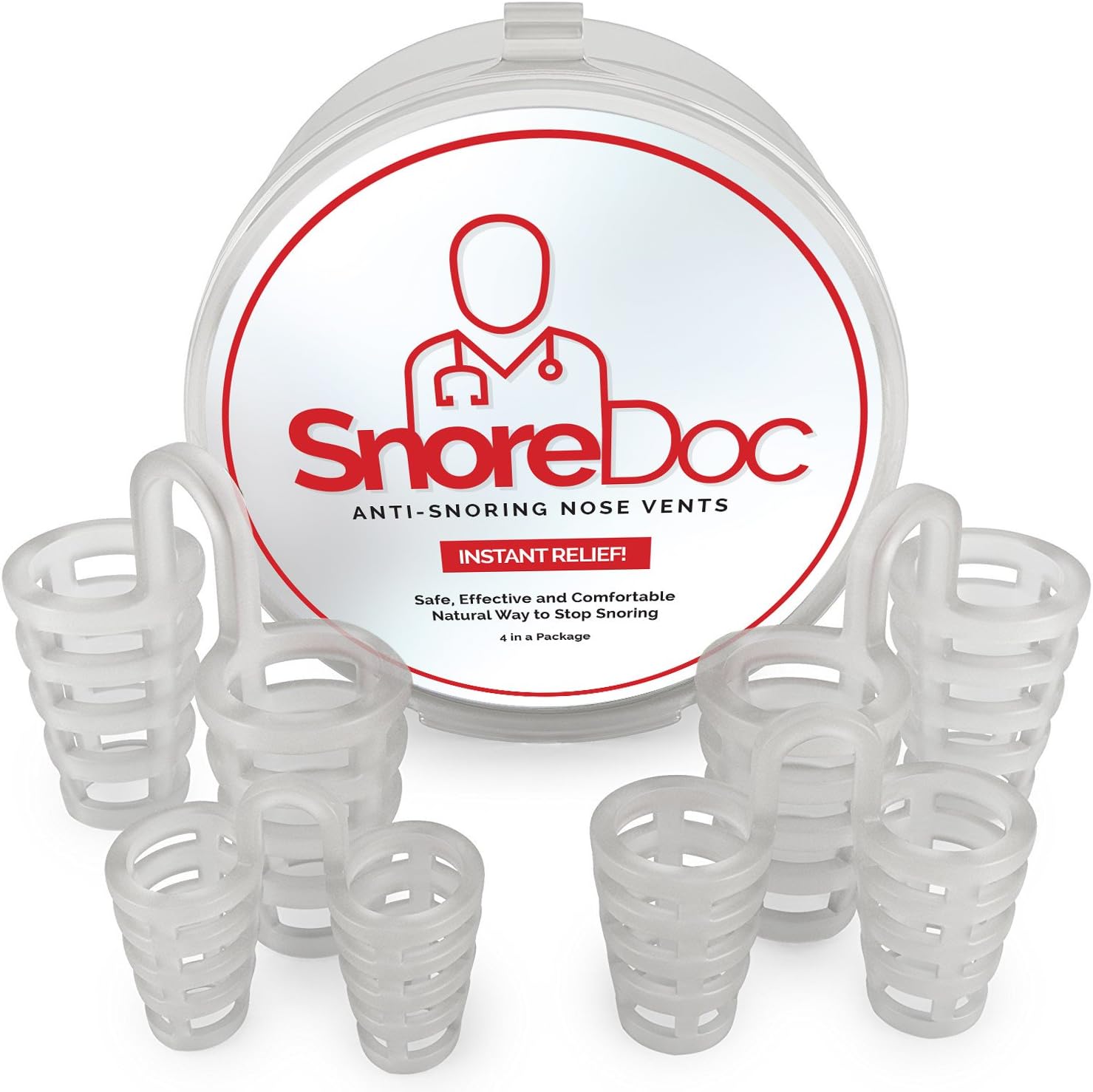 SnoreDoc(TM) Anti Snoring Nasal Vents - Natural and Instant Snore Relief - Stop Snoring Sleep Aid - Eases Breathing Anti-Snore Remedy Device - Set of 4 & Free Protective Travel Case Included